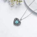 wholesale 925 Sterling Silver Turquoise Heart Shaped Pendant Necklaces with Rose Pattern and Chain for Women -0-3