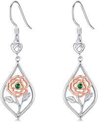 wholesale 925 Sterling Silver Rose Dangle Earrings with Birthstone Flower Jewelry for Women-May-Emerald