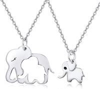 wholesale 925 Sterling Silver Elephant Family Pendant Necklaces for Women Girls Gifts Jewelry Sets-01-Elephant Matching（Silver ）