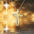 wholesale 14K Gold Flower Cross Pendant Necklace with Cubic Zirconia - 18 Inches Chain Length-0-5