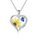 wholesale 925 Sterling Silver Two Tone Sunflower Mom Heart Necklace With Blue Butterfly-0-0
