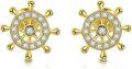 wholesale Gold Ship Wheel Crystal Stud Earrings for Women - 925 Sterling Silver Hypoallergenic  Set-0-0