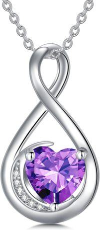 wholesale TOUPOP February Birthstone Necklace For Women Amethyst Necklace Pendant 925 Sterling Silver Infinity Love Moon Jewelry Birthday Christmas Gifts For Women Mom Wife Girlfriend -undefined