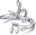 wholesale 925 Sterling Silver Heart & Musical Notes Adjustable Ring Jewelry for Women Musicians-0-0