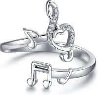 wholesale 925 Sterling Silver Heart & Musical Notes Adjustable Ring Jewelry for Women Musicians-7