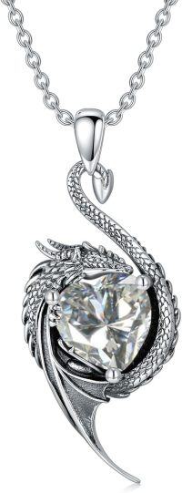 wholesale 925 Sterling Silver Birthstone Dragon Heart Pendant Necklace-April