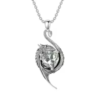 wholesale 925 Sterling Silver Birthstone Dragon Heart Pendant Necklace-April