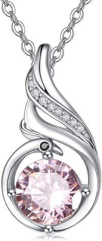 wholesale Sterling Silver Phoenix Birthstone Pendant Necklace for Women-10-Pink Tourmaline