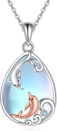 wholesale 925 Sterling Silver Teardrop Moonstone Dolphins Pendant Necklace for Women Girls Ocean s-Dolphin Necklace1
