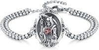 wholesale 925 Sterling Silver Red Rose  Grim Reaper Amulet Bracelet   for Men Women -20-Santa Muerte (Silver)