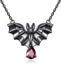 wholesale 925 Sterling Silver Bat with Red Cubic Zirconia and Black Stone Drop Pendant Necklace-0-0