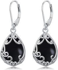 wholesale Sterling Silver Celtic Filigree Teardrop Earrings with Leverback for Women Mother s Day Gifts-Black Onyx