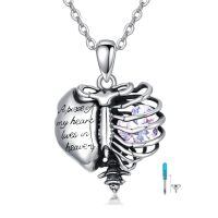 wholesale 925 Sterling Silver Cremation Jewelry Heart Urn With Sky Blue Crystal Pendant-6-June