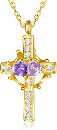 wholesale  Sterling Silver Birthstones Gold Cross Necklace for Women -02-06-Feb-Jun-02-06-Feb-Jun