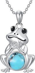 wholesale 925 Sterling Silver Blue Opal & Green Turquoise Pendant Frog Necklace-0-3