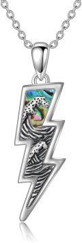 wholesale 925 Sterling Silver Lightning Bolt Necklace with Abalone Shell Wave and Leopard Print Skull Pendant-0-0