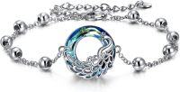 wholesale 925 Sterling Silver Blue Crystal Peacock Charm Bracelet - Mother's Day Gift for Her-Blue