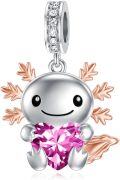 wholesale 925 Sterling Silver Axolotl Charm with Pink Birthstone Heart Pendant for Bracelets Jewelry Making Gifts for Women-0-0