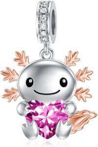 wholesale 925 Sterling Silver Axolotl Charm with Pink Birthstone Heart Pendant for Bracelets Jewelry Making Gifts for Women-10-Oct-Axolotl