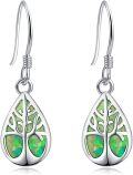 wholesale 925 Sterling Silver Green Opal Teardrop Tree of Life Dangle Earrings for Women-0-0