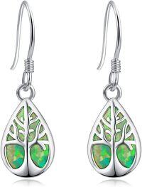 wholesale 925 Sterling Silver Green Opal Teardrop Tree of Life Dangle Earrings for Women-Green