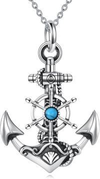 wholesale 925 Sterling Silver Turquoise and Shell Pendant Anchor Necklace for Women & Men-Turquoise Anchor