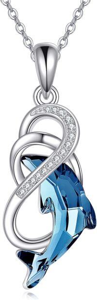 wholesale 925 Sterling Silver Blue Crystal Dolphin Pendant Necklace for Women Girls  45cm Chain Length-Infinity Dolphin Necklace