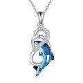 wholesale 925 Sterling Silver Blue Crystal Dolphin Pendant Necklace for Women Girls  45cm Chain Length-0-0