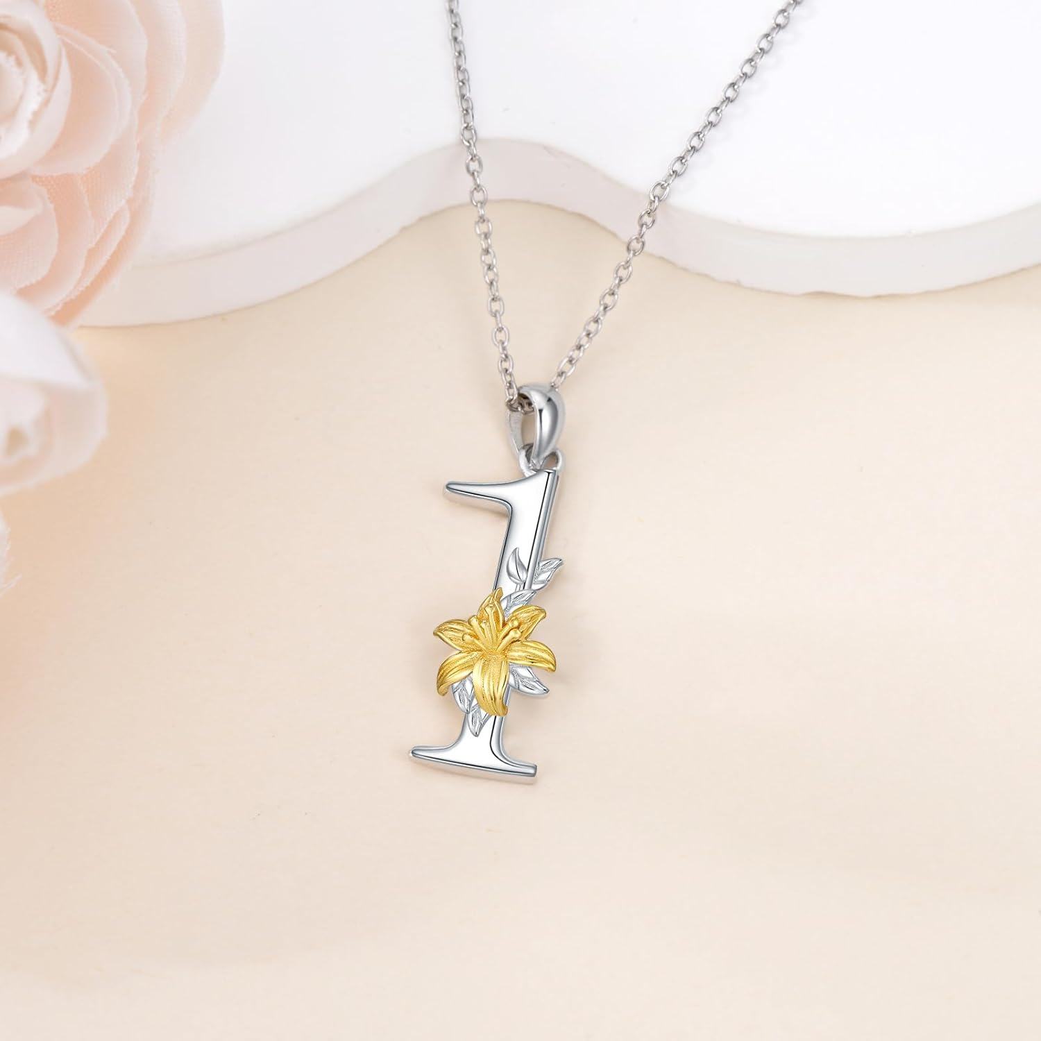wholesale 925 Sterling Silver Lucky Number 0-9 Lily Flower Pendant Necklace-0-5