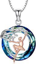 wholesale 925 Sterling Silver Blue Swarovski Crystal Ballerina Dance Tree of Life Pendant Necklace for Women-0-0