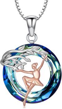 wholesale 925 Sterling Silver Blue Swarovski Crystal Ballerina Dance Tree of Life Pendant Necklace for Women-Ballet