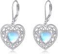 wholesale 925 Sterling Silver Heart-Shaped Moonstone Celtic Trinity Knot Drop Earrings-0-0