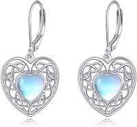 wholesale 925 Sterling Silver Heart-Shaped Moonstone Celtic Trinity Knot Drop Earrings-Heart