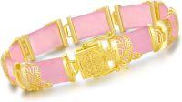 wholesale 18kt Gold Plated Sterling Silver Jade Bracelet for Women Fine Jewelry Gift-7.5 Inches A7-Pink Jade-Gold