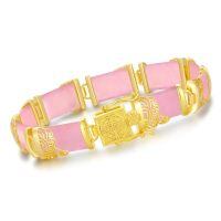 wholesale 925 Sterling Silver Green Jade Link Bracelet Wholesale With Intricate Clasp Design-7.5 Inches A7-Pink Jade-Gold