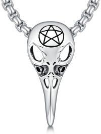 wholesale 925 Sterling Silver Pentagram Raven Skull Pendant Necklace  Gothic Jewelry for Men & Women-A02