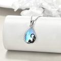 wholesale 925 Sterling Silver Teardrop Blue Opal Cat Pendant Necklace for Women Girls Gifts Jewelry 45cm Chain Length-0-3