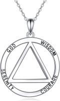 wholesale 925 Sterling Silver AA Recovery Symbol Necklace with Serenity Wisdom Courage and God Triangle Pendant for Women Men-0-0