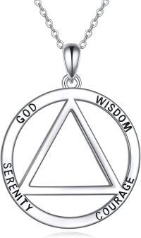 wholesale 925 Sterling Silver AA Recovery Symbol Necklace with Serenity Wisdom Courage and God Triangle Pendant for Women Men-AA necklace
