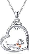 wholesale 925 Sterling Silver Dachshund in Heart Pendant Necklaces for Women Girls Love You Forever -0-0