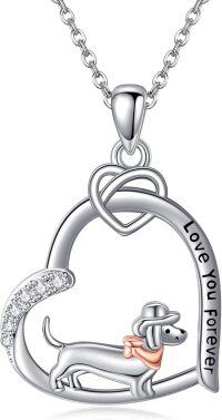 wholesale 925 Sterling Silver Dachshund in Heart Pendant Necklaces for Women Girls Love You Forever -Dachshund with hat Necklace