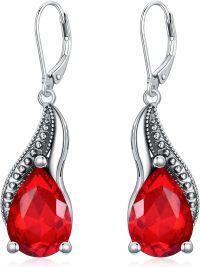 wholesale Sterling Silver Crystal Vintage Teardrop Oxidized Leverback Earrings 14 10mm-Red