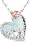 wholesale 925 Sterling Silver Mama Bear Opal Heart Necklace with 2 Cubs Jewelry for Women Wife Grandma Mothers Day Gift-0-0