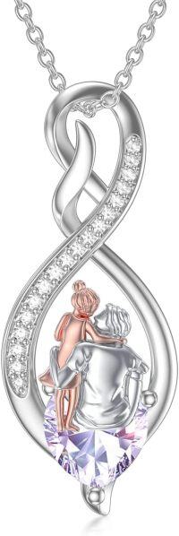 wholesale Sterling Silver Birthstone Infinity Heart Pendant Father Daughter Gift-02-06-Light Purple-June