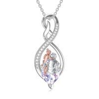 wholesale 925 Sterling Silver Birthstone Infinity Heart Pendant Father Daughter Gift-02-06-Light Purple-June