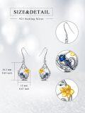 wholesale 925 Sterling Silver Blue Bird & Yellow Flower Drop Earrings - Cute Animal Jewelry for Women-0-3
