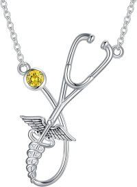 wholesale 925 Sterling Silver Birthstone Stethoscope Necklace Nurse Graduation Gift-November