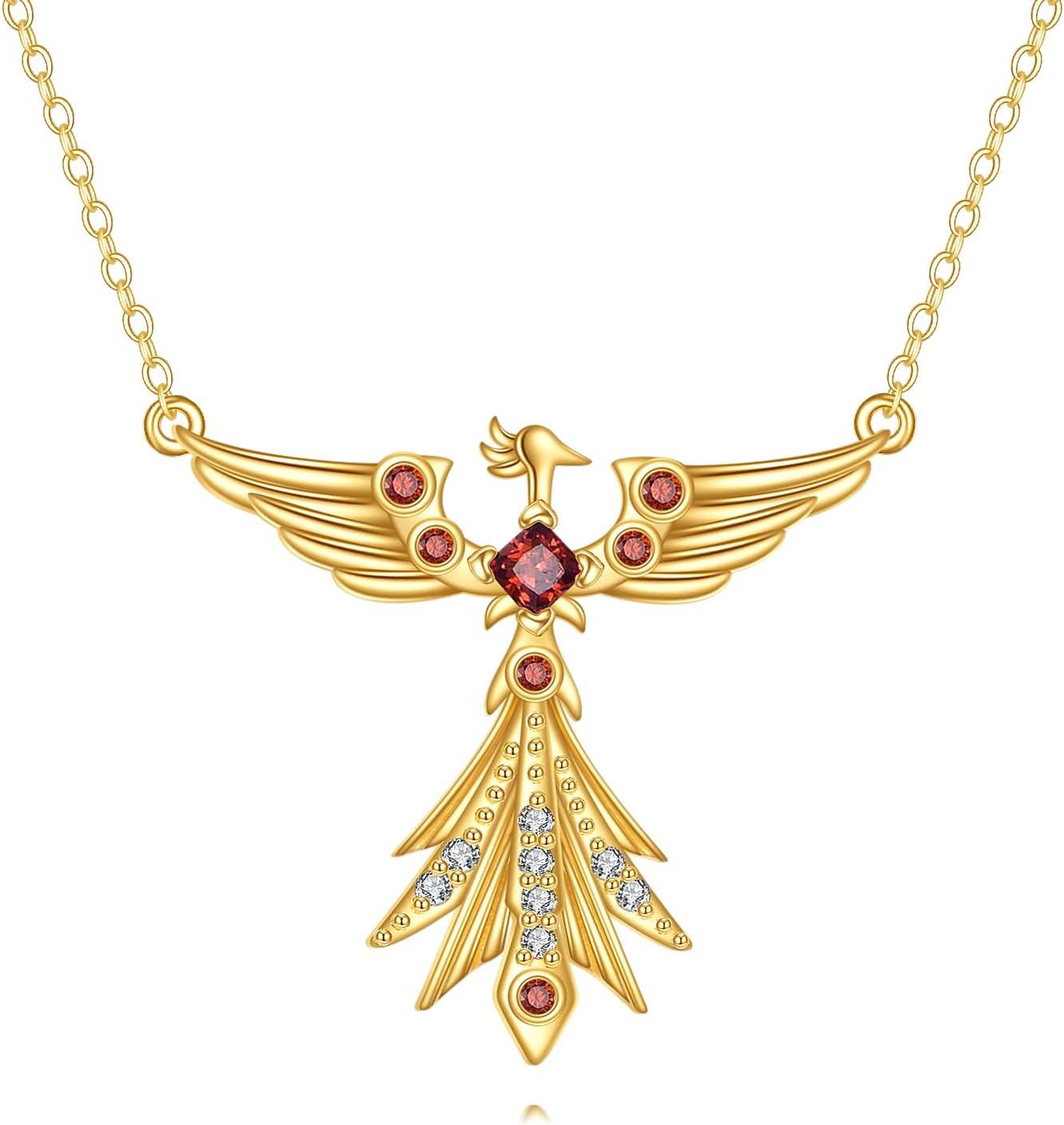 14K Gold Phoenix Pendant Necklace Bird of New Beginnings Nirvana Rebirth Jewelry Gift for Women-0-0