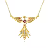 wholesale 14K Gold Red Garnet Phoenix Pendant Necklace Wholesale - Symbolic s for Her-Phoenix