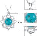 wholesale 925 Sterling Silver Natural Cubic Zirconia & Turquoise Lotus Pendant Necklace for Women s-0-2